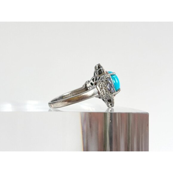 Tanzanite & Sleeping Beauty Turquoise Vintage Multi Sterling Silver Ring - sz 10 - Picture 3 of 10
